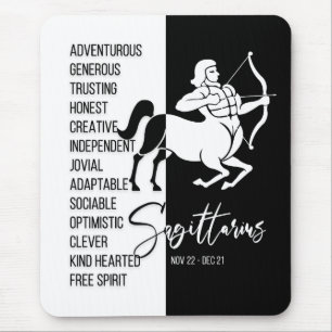 Sagittarius Zodiac Sign Mousepad, Black & White Mousepad