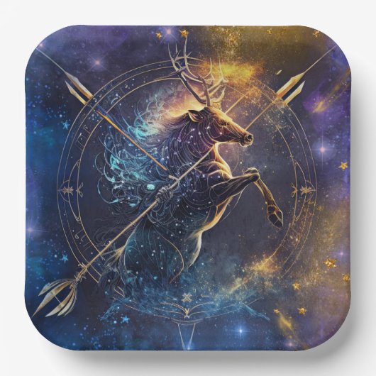 Sagittarius Zodiac Sign Watercolor Design Pappteller (Vorderseite)