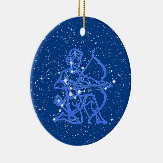 Sagittarius Zodiac Sign with Stars on Deep Blue Keramik Ornament (Rechts)