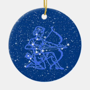 Sagittarius Zodiac Sign with Stars on Deep Blue Keramik Ornament