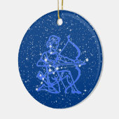 Sagittarius Zodiac Sign with Stars on Deep Blue Keramik Ornament (Links)