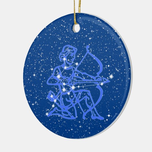 Sagittarius Zodiac Sign with Stars on Deep Blue Keramik Ornament (Links)