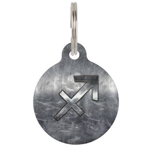 Sagittarius Zodiac Silver Distressed Steel look Haustiermarke