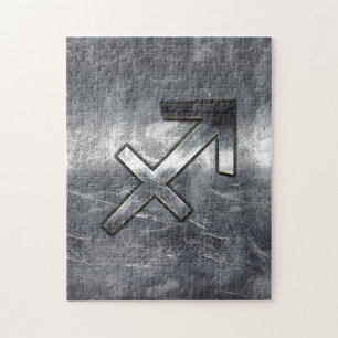 Sagittarius Zodiac Silver Distressed Steel look Puzzle