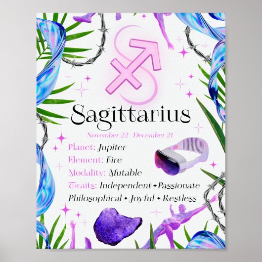 Sagittarius Zodiac Star Sign Y2K White 4:5 Poster (Vorne)