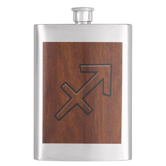 Sagittarius Zodiac Symbol auf Mahogany Holzdekorat Flachmann (Vorderseite)