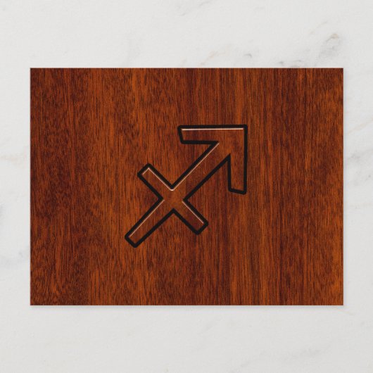Sagittarius Zodiac Symbol auf Mahogany Holzdekorat Postkarte (Vorderseite)