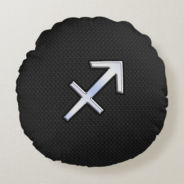 Sagittarius Zodiac Symbol auf schwarzer Schlangenh Rundes Kissen (Vorderseite)
