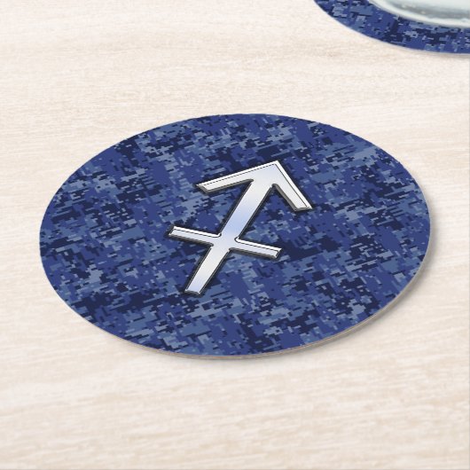 Sagittarius Zodiac Symbol NavyDigital Camouflage Runder Pappuntersetzer (Angewinkelt)