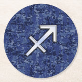 Sagittarius Zodiac Symbol NavyDigital Camouflage Runder Pappuntersetzer (Vorderseite)