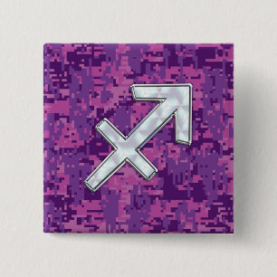 Sagittarius Zodiac Symbol Pink Digital Camouflage Button