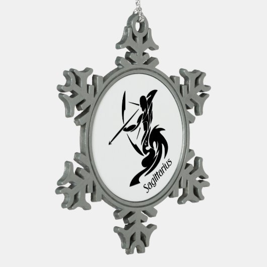 Sagittarius Zodiac Symbol und Zeichen Schneeflocken Zinn-Ornament (Links)