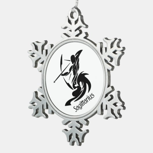 Sagittarius Zodiac Symbol und Zeichen Schneeflocken Zinn-Ornament (Rechts)