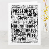 Sagittarius Zodiac Word Cloud Inspiration Karte (Gelbe Blume)
