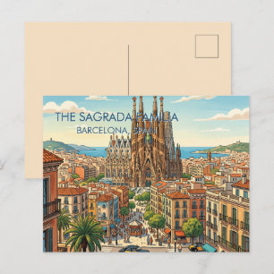 Sagrada Familia Barcelona Spanien Reise Kunst Vint Feiertagspostkarte