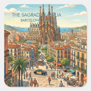 Sagrada Familia Barcelona Spanien Reise Kunst Vint Quadratischer Aufkleber