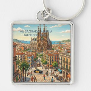 Sagrada Familia Barcelona Spanien Reise Kunst Vint Schlüsselanhänger