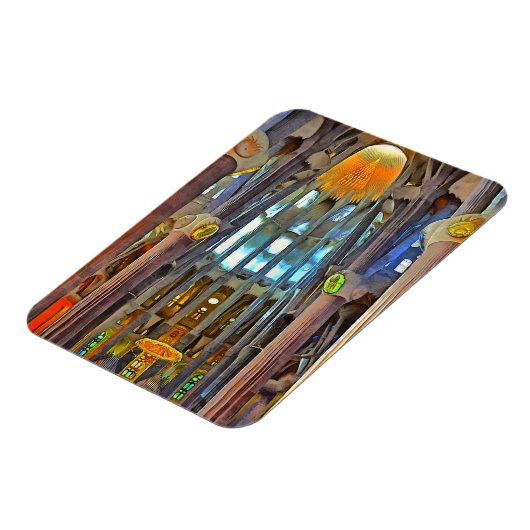 Sagrada Familia. Blick drinnen bei Sonnenuntergang Magnet (Linke Seite)