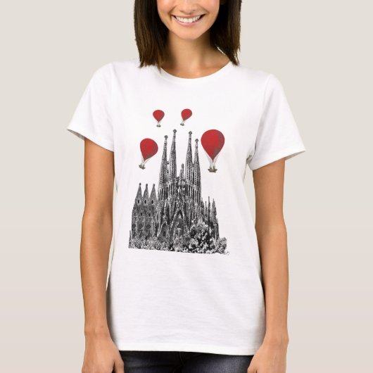 Sagrada Familia und Red Hot Air Balloons 2 T-Shirt (Vorderseite)