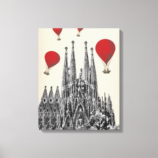 Sagrada Familia und Red Hot Air Balloons Leinwanddruck (Vorderseite)