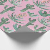 Saguaro Cactus and Desert Aloe Pflanze auf PINK Geschenkpapier (Ecke)