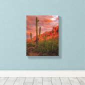 Saguaro Cactus Arizona Sunset Terracotta Red 11x14 Leinwanddruck (Insitu (Holzboden))