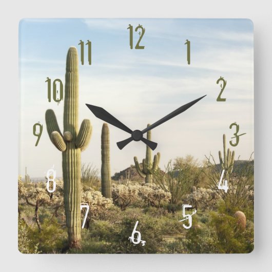 Saguaro Cactus, Arizona, USA Quadratische Wanduhr (Vorderseite)