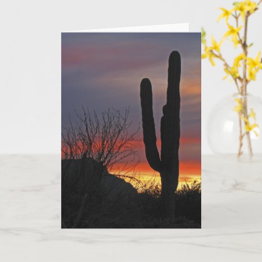 Saguaro Cactus at Sunset, Blank Greeting Card Karte (Gelbe Blume)