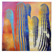 Saguaro Cactus Colorful Southwestern Wüste Fliese (Vorderseite)