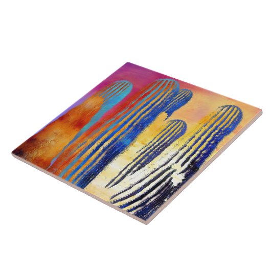 Saguaro Cactus Colorful Southwestern Wüste Fliese (Seite)