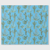 Saguaro Cactus Desert Aloe Pflanze blau Geschenkpapier (Flach)