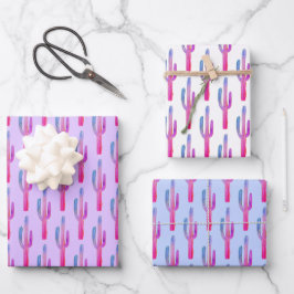 Saguaro Cactus Desert Plants Purple Blue Cute Gift Geschenkpapier Set