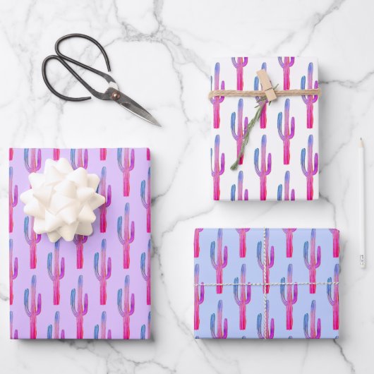 Saguaro Cactus Desert Plants Purple Blue Cute Gift Geschenkpapier Set (Vorderseite)