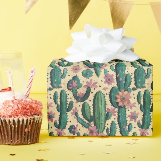Saguaro Cactus Floral Seamless Pattern Geschenkpapier (Geburtstagsparty)