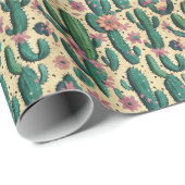 Saguaro Cactus Floral Seamless Pattern Geschenkpapier (Rolleneckpunkt)