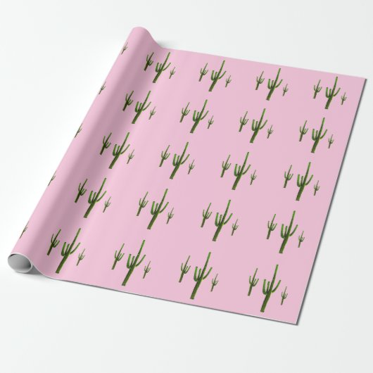 Saguaro Cactus Green Pattern Wüste Pink Geschenkpapier (Ungerollt)