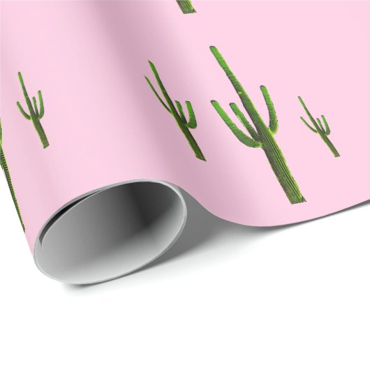 Saguaro Cactus Green Pattern Wüste Pink Geschenkpapier (Rolleneckpunkt)