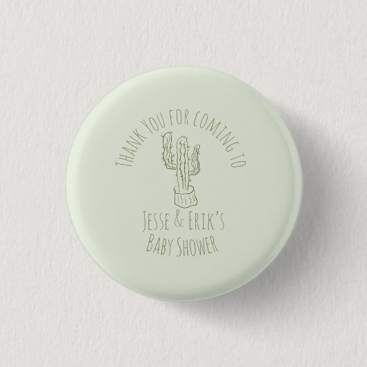 Saguaro Cactus Hand Drawn Green Baby Shower Button (Vorderseite)