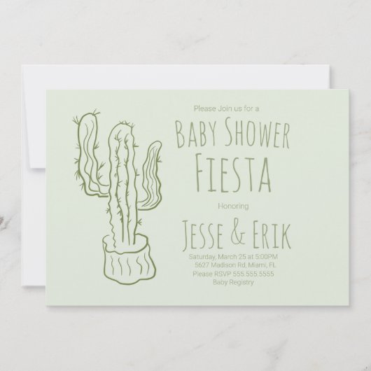 Saguaro Cactus Hand Drawn Green Baby Shower Einladung (Vorderseite)