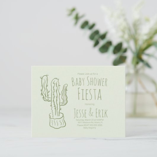 Saguaro Cactus Hand Drawn Green Baby Shower Postkarte (Stehend Vorderseite)