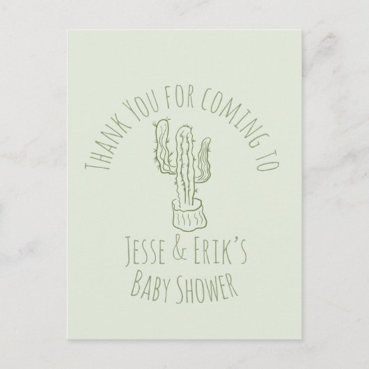 Saguaro Cactus Hand Drawn Green Baby Shower Postkarte (Vorderseite)