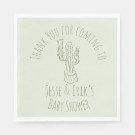 Saguaro Cactus Hand Drawn Green Baby Shower Serviette