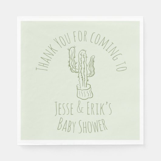 Saguaro Cactus Hand Drawn Green Baby Shower Serviette (Vorderseite)