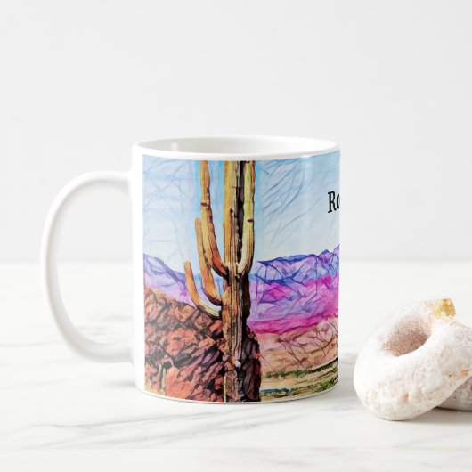 Saguaro Cactus Lila Mountians Blue Lake Arizona Kaffeetasse (Mit Donut)