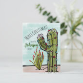 Saguaro Cactus mit Weihnachtsbeleuchtung Postkarte (Stehend Vorderseite)