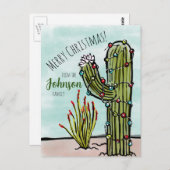 Saguaro Cactus mit Weihnachtsbeleuchtung Postkarte (Vorne/Hinten)