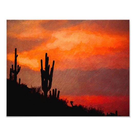 Saguaro Cactus Silhouette Arizona Red Sunset Fotodruck (Vorne)