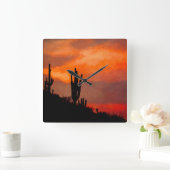 Saguaro Cactus Silhouette Arizona Red Sunset Quadratische Wanduhr (Zuhause)