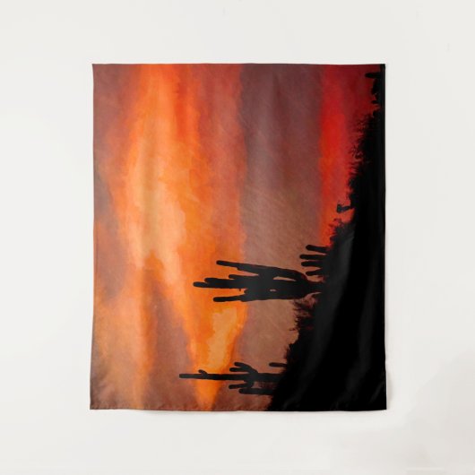 Saguaro Cactus Silhouette Arizona Red Sunset Wandteppich (Vorderseite)