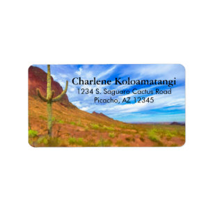 Saguaro Cactus Sonoran Desert Blue Sky Clouds Labe Adressaufkleber
